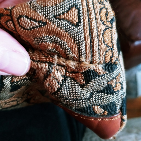 ETRUSCO VINTAGE ITALIAN MADE LEATHER & TAPESTRY SHOULDER BAG -TANS GRAYS BLACK - Picture 12 of 16